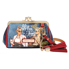 DENIM MINI KISS LOCK COIN PURSE WRISTLET