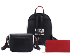Trio Backpack 3 Piece Set (Backpack, Crossbody, Wallet)
