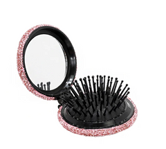 Rhinestone Compact Brush Mirror
