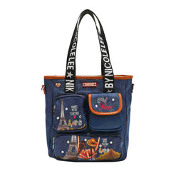 Bolso de mano de mezclilla con múltiples bolsillos