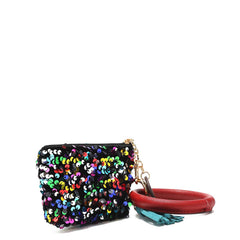 Llavero con bolsa de lentejuelas y pulsera