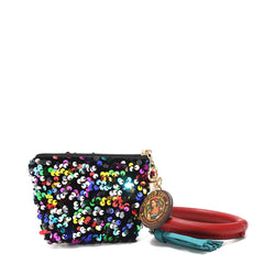 Llavero con bolsa de lentejuelas y pulsera
