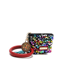 Llavero con bolsa de lentejuelas y pulsera