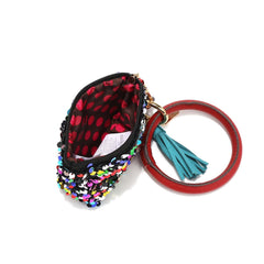 Llavero con bolsa de lentejuelas y pulsera