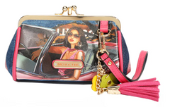 Denim Mini Kiss Lock Coin Purse Wristlet