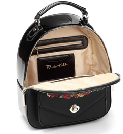Frida Kahlo Flower Backpack with Front Pocket Black