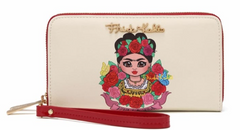 Frida Kahlo Flower Wristlet Wallet White and Red