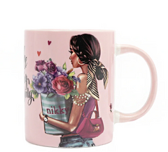 Nikky Ceramic Mug with Bunny Keychain Flowers Day