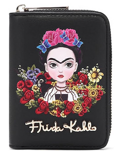 Frida Kahlo Cartoon Flower Collection Wallet Black