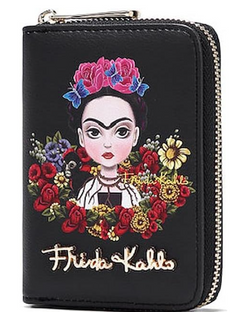 Frida Kahlo Cartoon Flower Collection Wallet Black