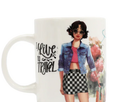I live to Travel Nikky Ceramic Mug with Bunny Keychain