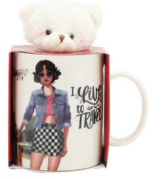 I live to Travel Nikky Ceramic Mug with Bunny Keychain