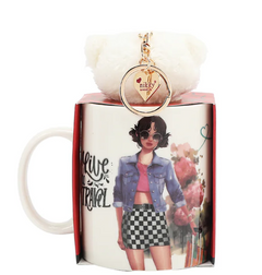 I live to Travel Nikky Ceramic Mug with Bunny Keychain
