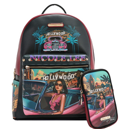 Large USB Fashion Backpack with Charging Port and Pouch Hollywood Drive