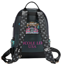 Large USB Fashion Backpack with Charging Port and Pouch Hollywood Drive