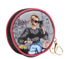 Round Coinpurse Keychain Urban Coffee Dream