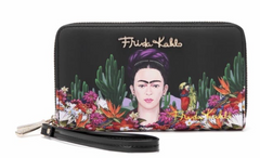 Frida Kahlo Flower Wristlet Wallet Black