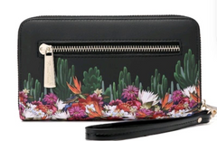 Frida Kahlo Flower Wristlet Wallet Black