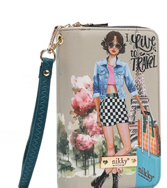 Nikky Medium Double Zipper Wallet I live to Travel