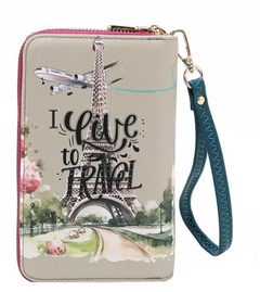 Nikky Medium Double Zipper Wallet I live to Travel