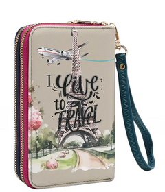Nikky Medium Double Zipper Wallet I live to Travel