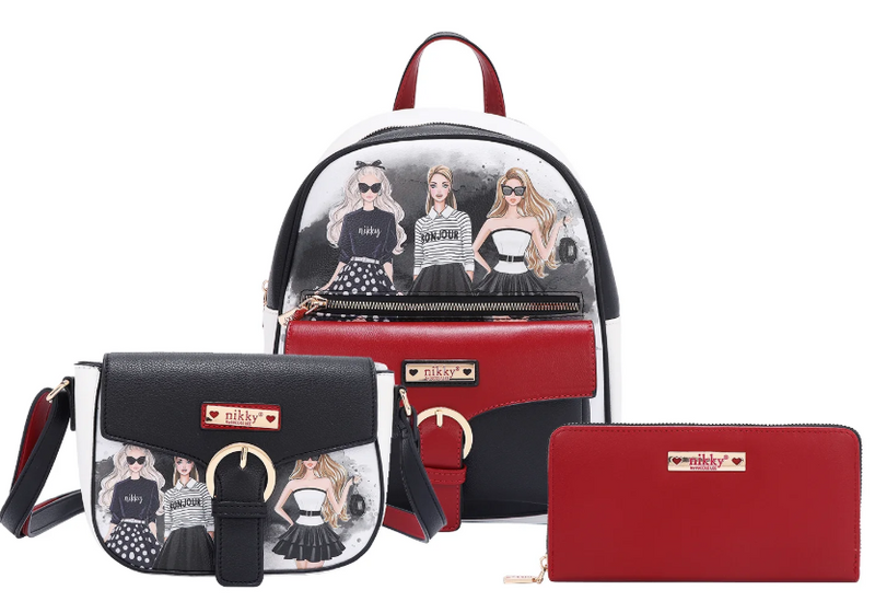 Trio Backpack 3 Piece Set (Backpack, Crossbody, Wallet)