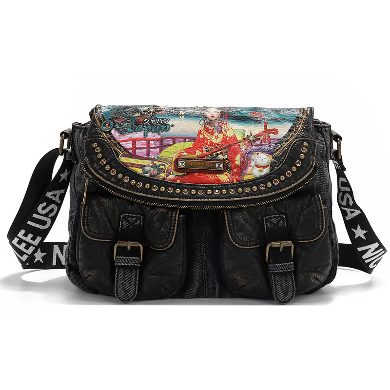 AKIKO LA BELLEZA DENIM FLAP BAG