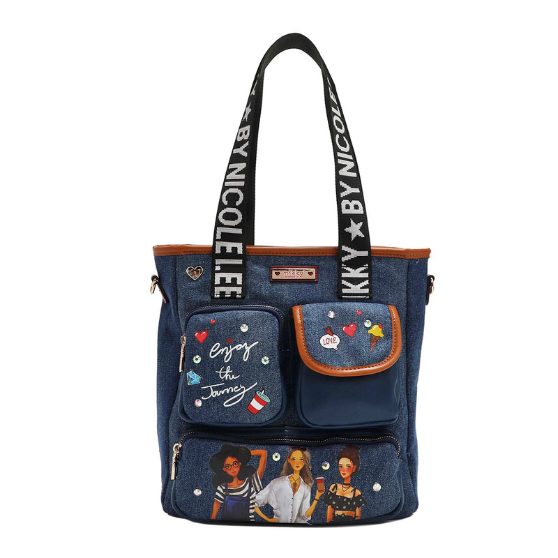 Bolso de mano de mezclilla con múltiples bolsillos