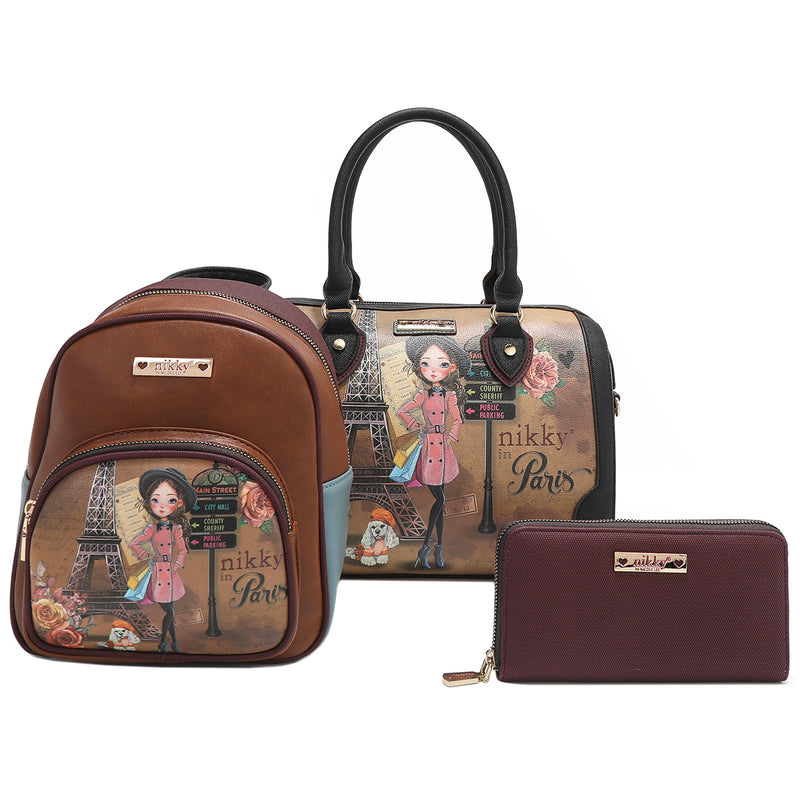 EMILY GOES PARIS 3 PIECE SET (BOSTON, MINI BACKPACK, WALLET)