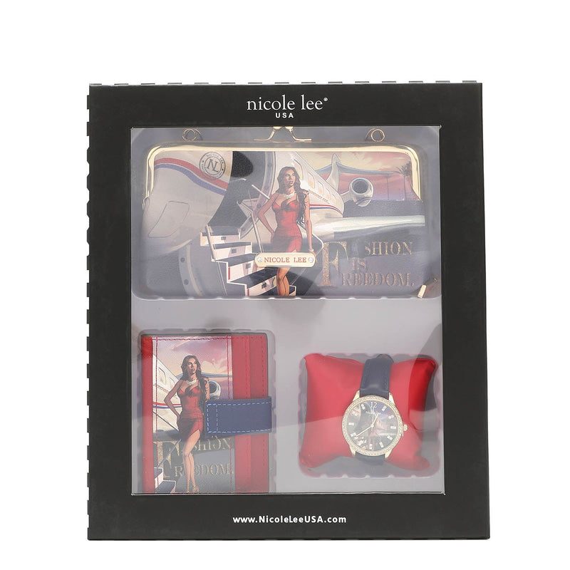 Juego de regalo de 3 piezas (cartera cruzada, tarjetero, reloj)