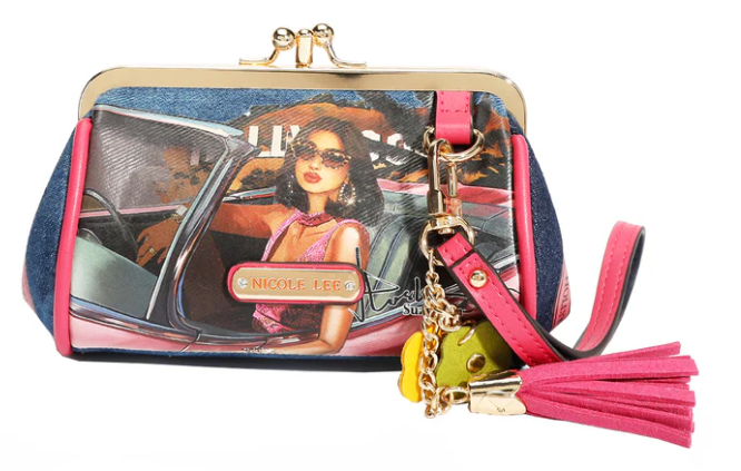 Denim Mini Kiss Lock Coin Purse Wristlet