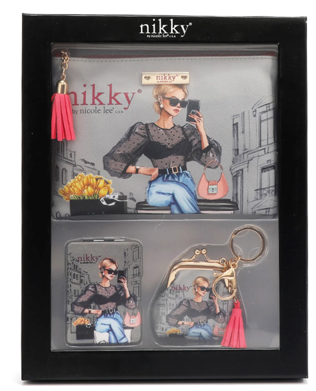 Nikky 3pc Gift Set Urban Coffee Dream (Pouch, Coin purse, Rectangular mirror)