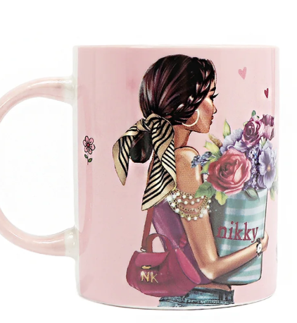 Nikky Ceramic Mug with Bunny Keychain Flowers Day