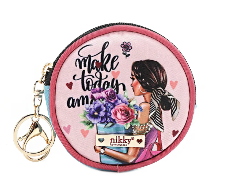 Round Coinpurse Keychain Flowers Day