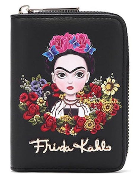 Frida Kahlo Cartoon Flower Collection Wallet Black