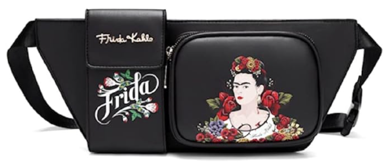Frida Kahlo Cartoon Fanny Pack with Cell Phone Case (All Black)