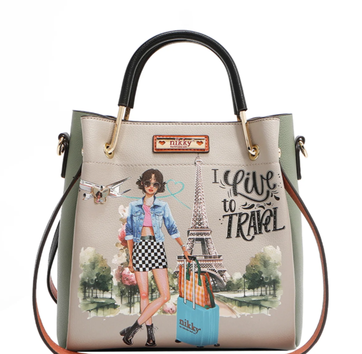 I live to Travel Small Bucket Bag