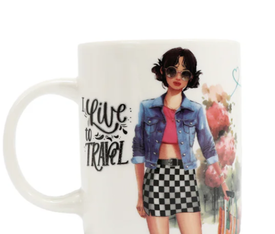 I live to Travel Nikky Ceramic Mug with Bunny Keychain