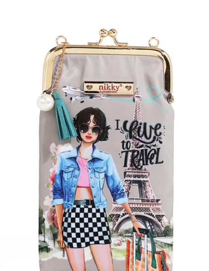 Nikky Kisslock Phone and Sunglass Purse I live to Travel