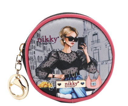 Round Coinpurse Keychain Urban Coffee Dream