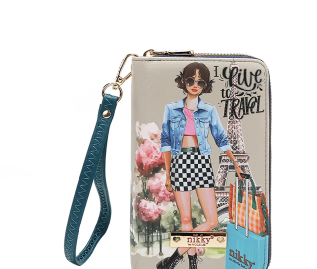 Nikky Medium Double Zipper Wallet I live to Travel